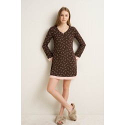 VAMP 25052, Νυχτικό Micromodal με λεπτομέρειες σιφόν, BROWN MUSE