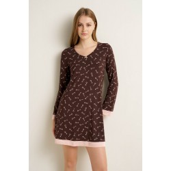 VAMP 25052, Νυχτικό Micromodal με λεπτομέρειες σιφόν, BROWN MUSE