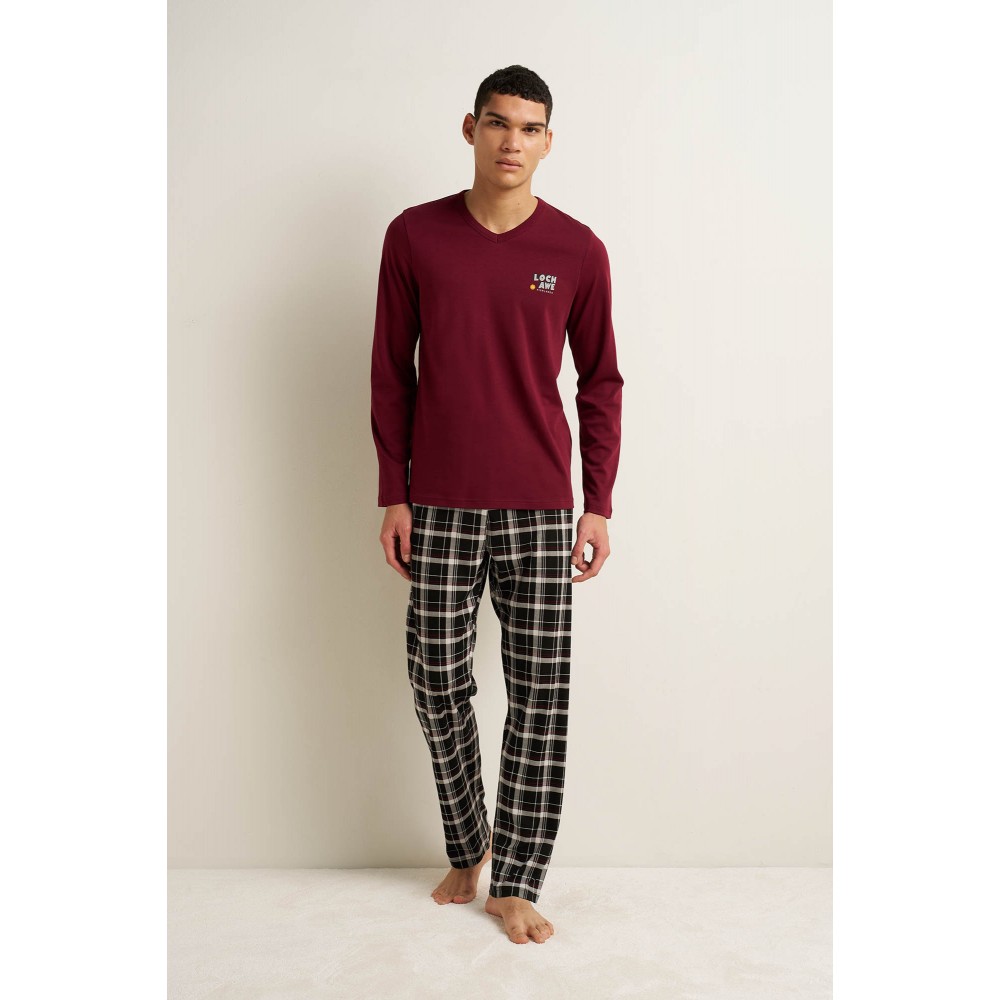 VAMP 25683, Ανδρική Βαμβακερή Πυτζάμα με V, RED WINDSOR