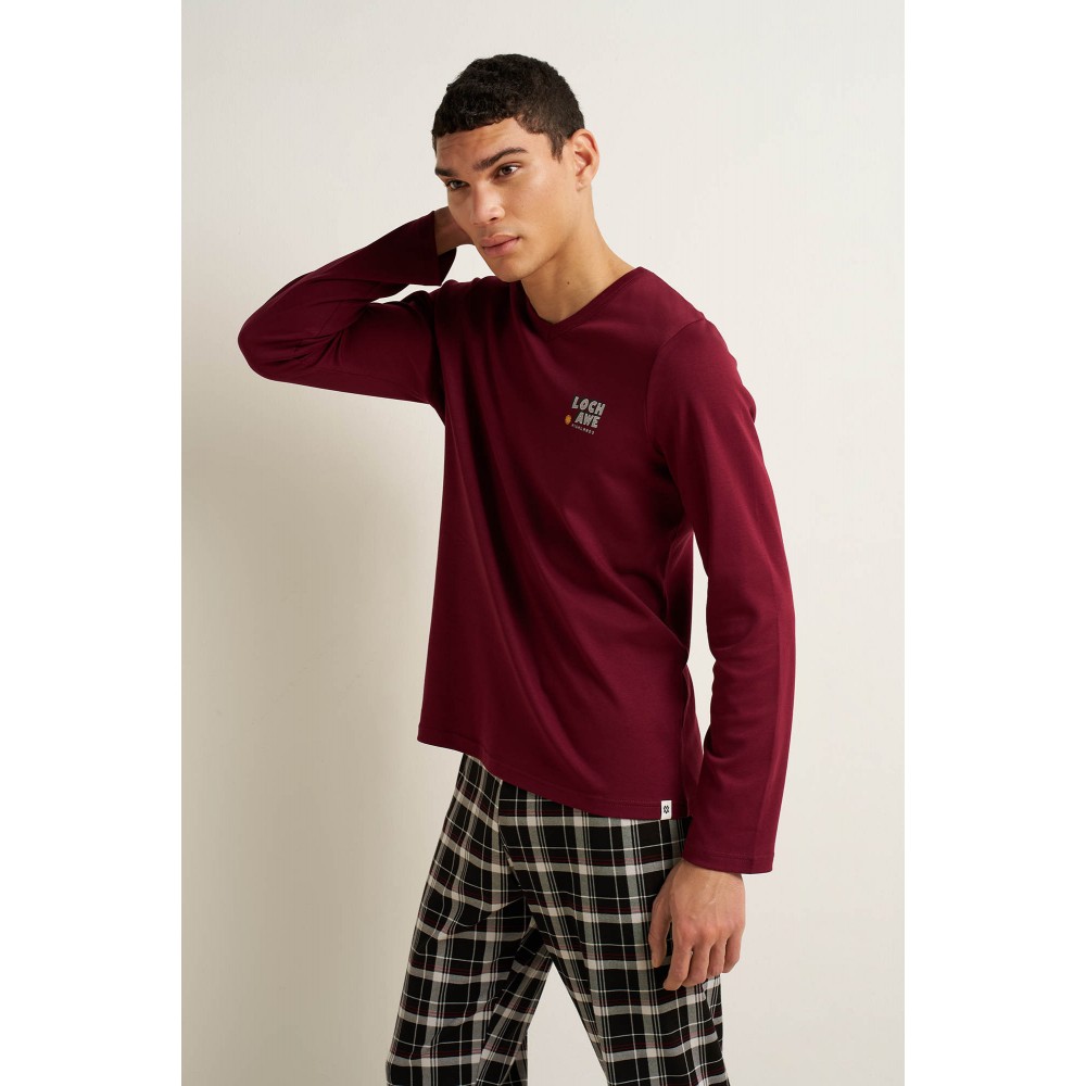 VAMP 25683, Ανδρική Βαμβακερή Πυτζάμα με V, RED WINDSOR