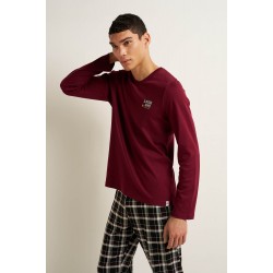 VAMP 25683, Ανδρική Βαμβακερή Πυτζάμα με V, RED WINDSOR