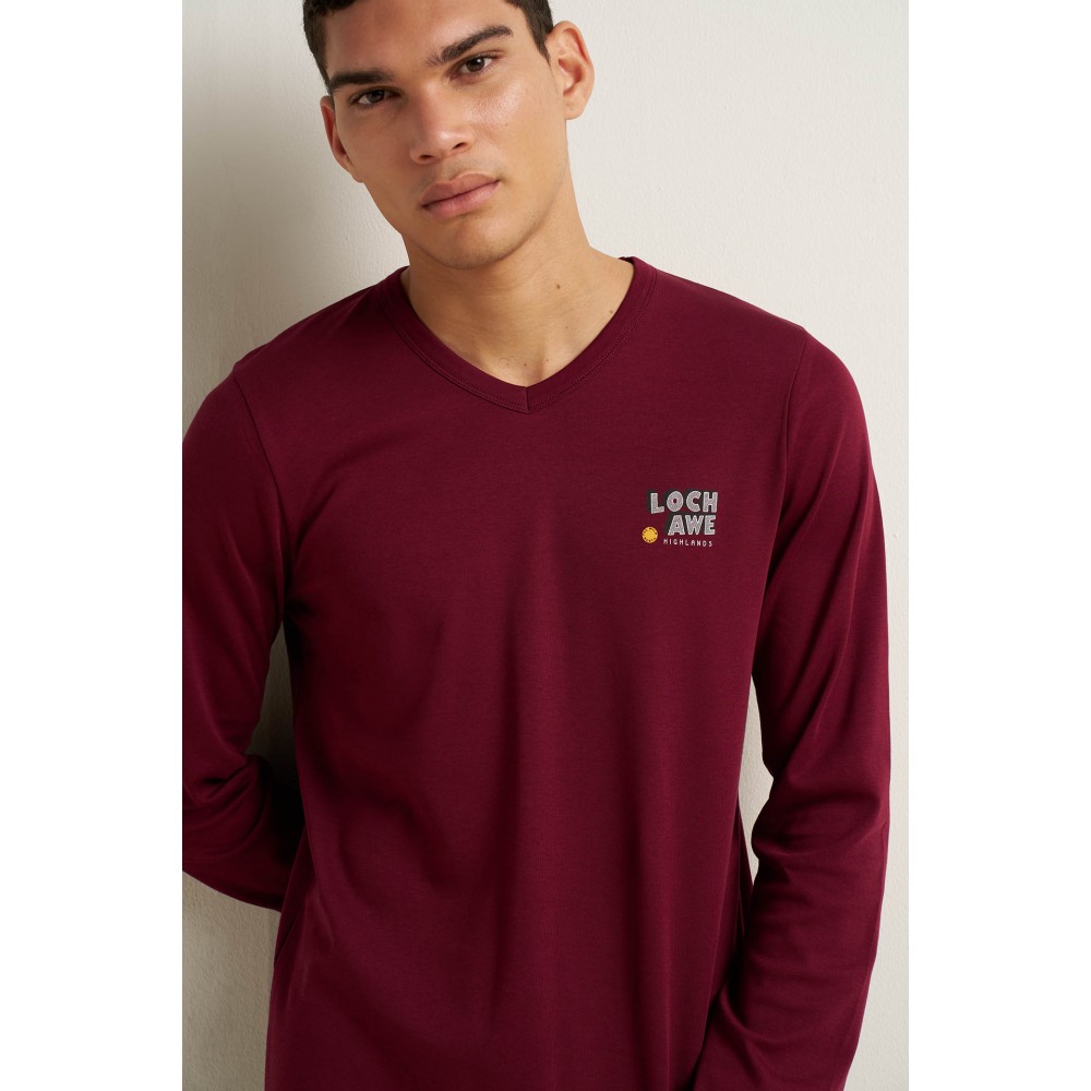 VAMP 25683, Ανδρική Βαμβακερή Πυτζάμα με V, RED WINDSOR