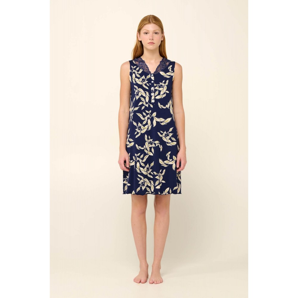 Vamp 22042, Γυναικείο Νυχτικό Micromodal με πατιλέτα και δαντέλα, BLUE CAVERN