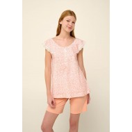 VAMP 22221, Γυναικεία Πυτζάμα Βαμβακερή με κοντό παντελόνι και πατιλέτα, ΣΟΜΟΝ