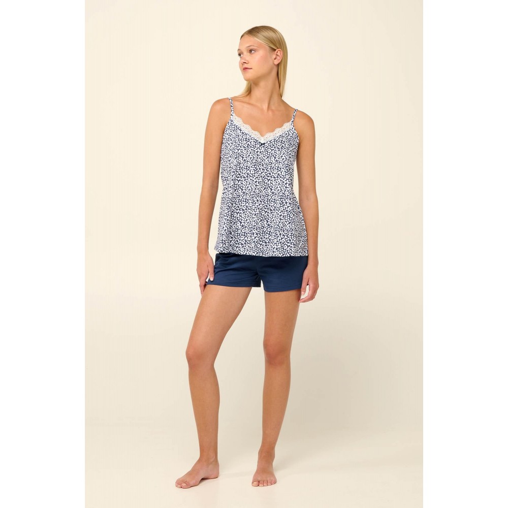 Vamp 22227, Γυναικείο Βαμβακερό Βaby Doll με δαντέλα, BLUE PEONY