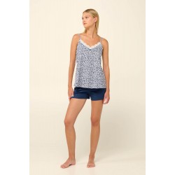 Vamp 22227, Γυναικείο Βαμβακερό Βaby Doll με δαντέλα, BLUE PEONY