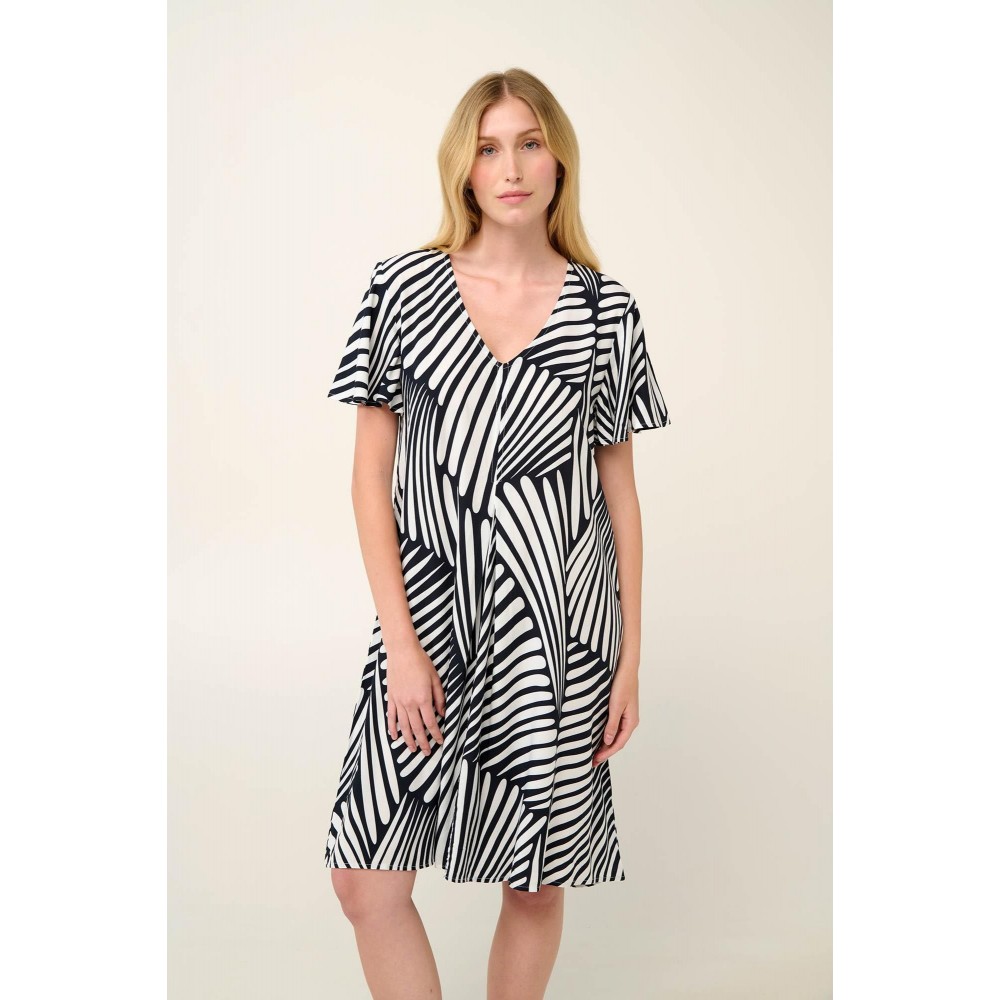 VAMP 22427, Καλοκαιρινό Φόρεμα Ποπλίνα σε σχέδιο ζέβρα, ΜΑΥΡΟ