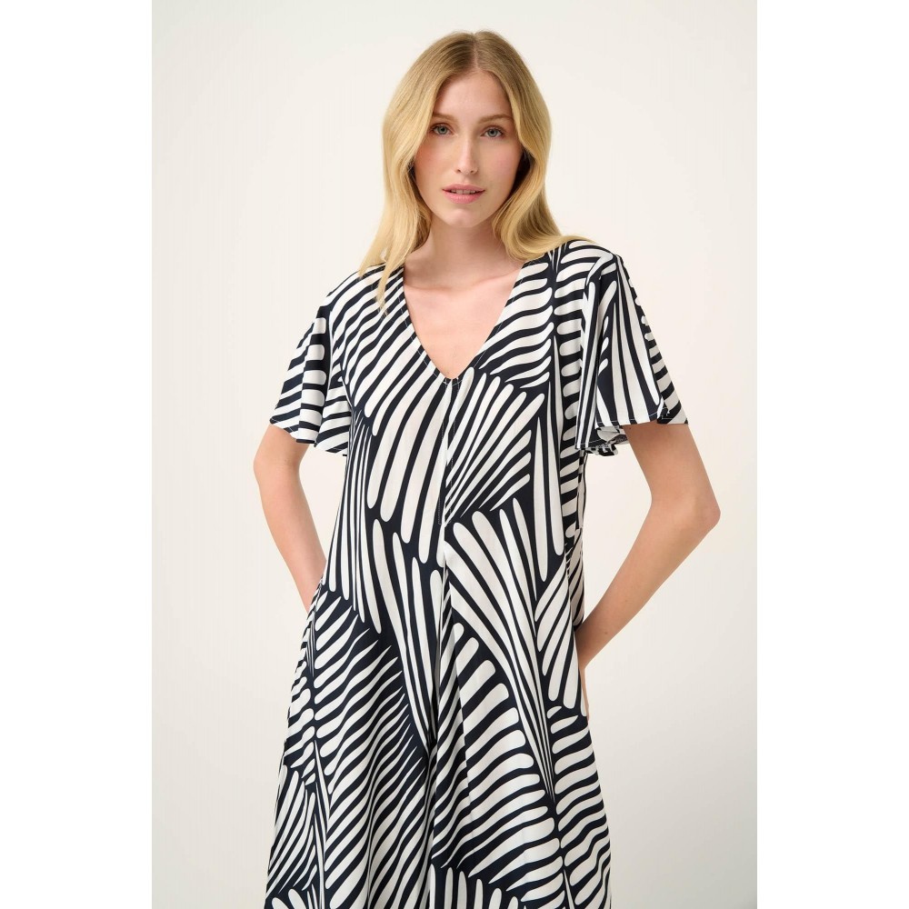 VAMP 22427, Καλοκαιρινό Φόρεμα Ποπλίνα σε σχέδιο ζέβρα, ΜΑΥΡΟ