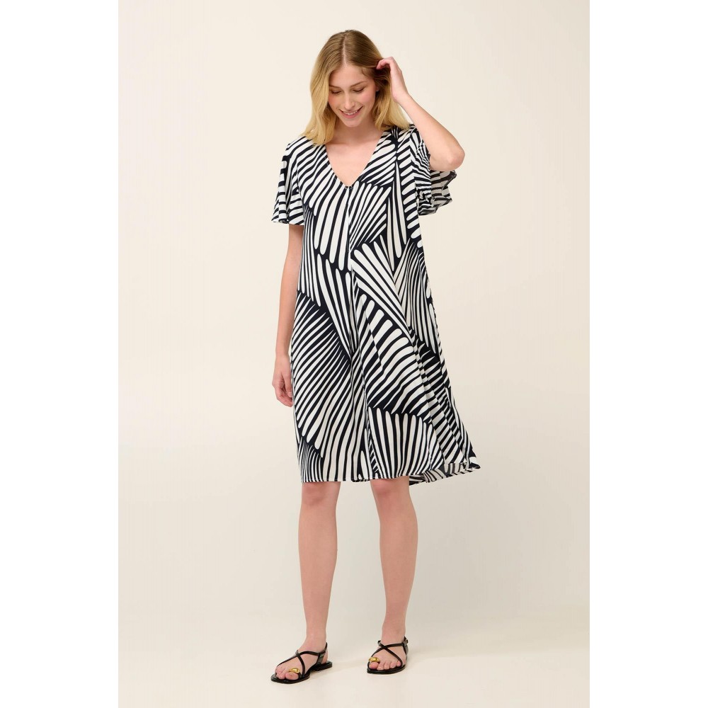 VAMP 22427, Καλοκαιρινό Φόρεμα Ποπλίνα σε σχέδιο ζέβρα, ΜΑΥΡΟ