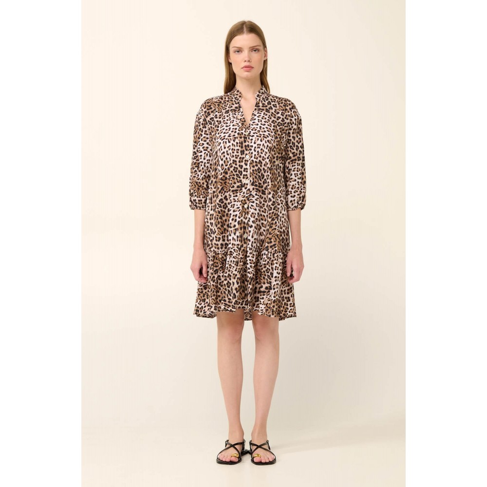 VAMP 22430, Καλοκαιρινό Φόρεμα Βισκόζι με τρουακάρ μανίκι, ANIMAL PRINT