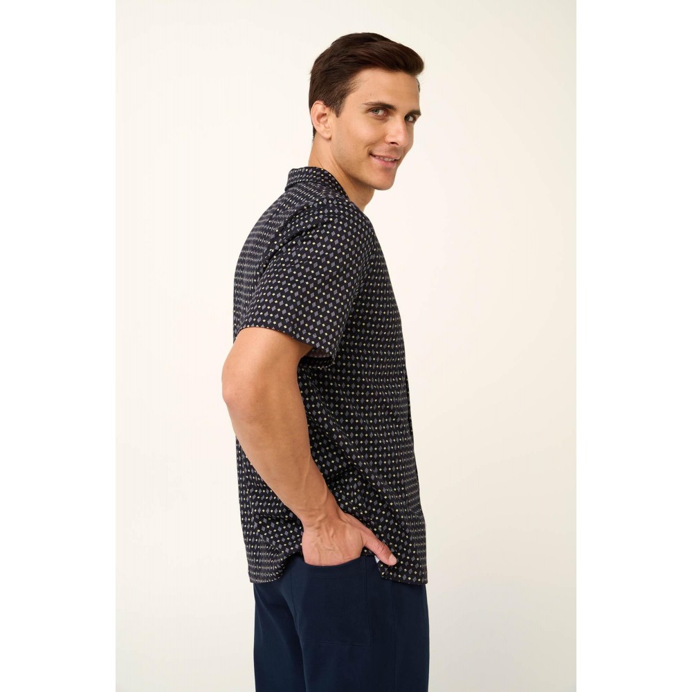 VAMP 22634, Ανδρική Πυτζάμα Κουμπωτή, ΜΠΛΕ ΣΚΟΥΡΟ