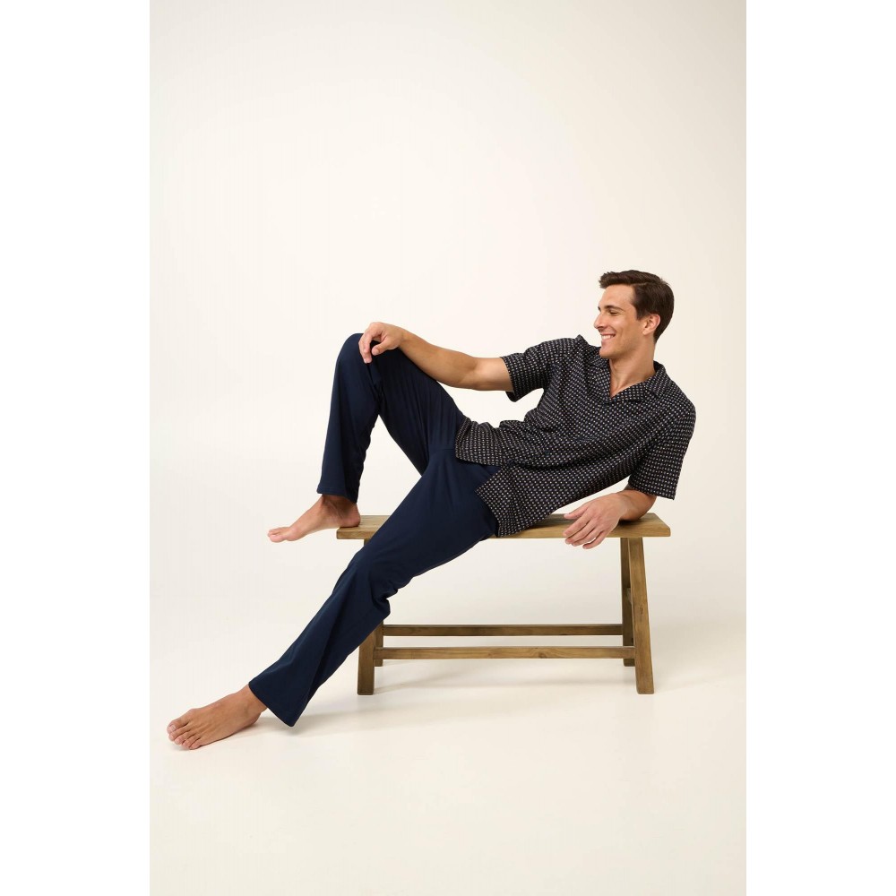 VAMP 22634, Ανδρική Πυτζάμα Κουμπωτή, ΜΠΛΕ ΣΚΟΥΡΟ