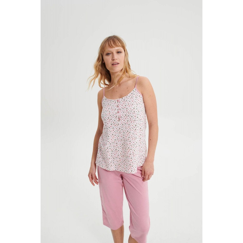 VAMP 70067, Γυναικεία Πυτζάμα με πατιλέτα και βερμούδα, PINK GRAY