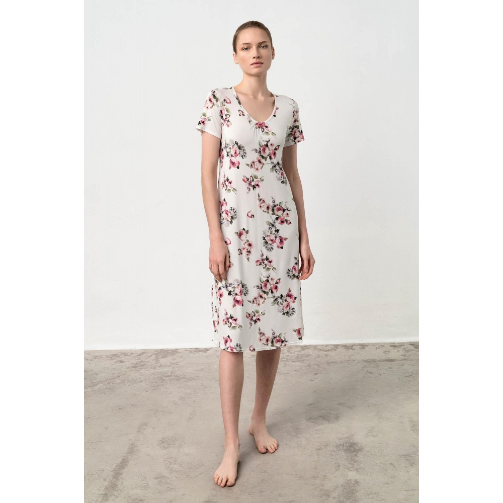 Vamp 18018, Γυναικείο Νυχτικό Κοντό Μανίκι Micromodal, FLORAL