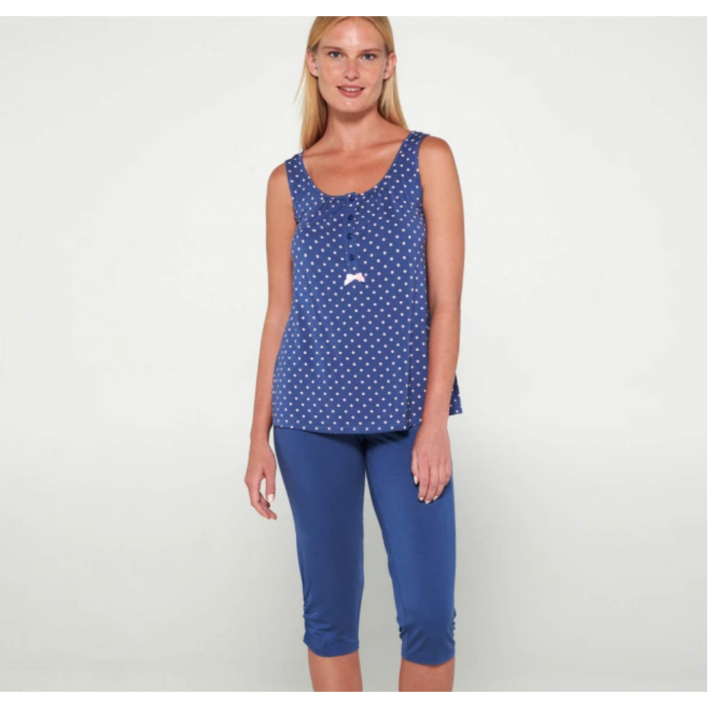 Vamp 20016, Γυναικεία  Πυτζάμα Micromodal με κάπρι παντελόνι, BLUE BOA