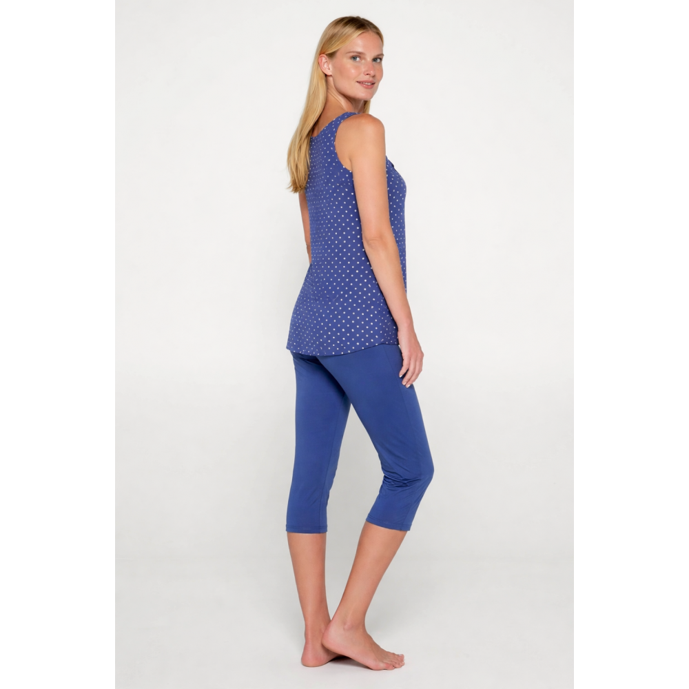 Vamp 20016, Γυναικεία  Πυτζάμα Micromodal με κάπρι παντελόνι, BLUE BOA