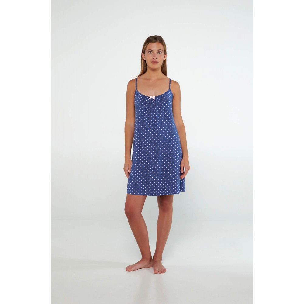 Vamp 20021, Γυναικείο Νυχτικό Micromodal Πουά με τιραντάκι,  BLUE BOA