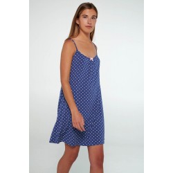 Vamp 20021, Γυναικείο Νυχτικό Micromodal Πουά με τιραντάκι,  BLUE BOA
