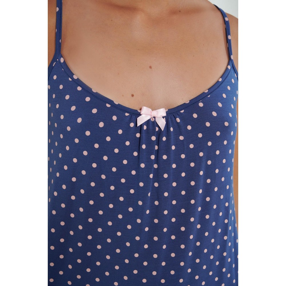 Vamp 20021, Γυναικείο Νυχτικό Micromodal Πουά με τιραντάκι,  BLUE BOA