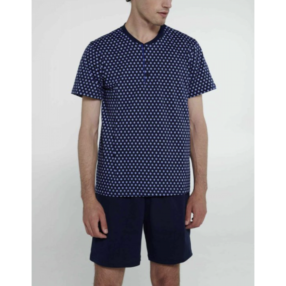 Vamp 20671, Ανδρική Πυτζάμα 3 τεμ. με πατιλέτα, ΜΠΛΕ ΣΚΟΥΡΟ