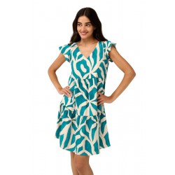 VAMP 22442, Καλοκαιρινό Φόρεμα με λαιμόκοψη V και βολάν, GREEN BAYOU