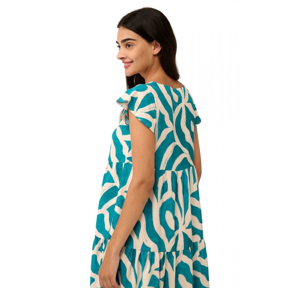 VAMP 22442, Καλοκαιρινό Φόρεμα με λαιμόκοψη V και βολάν, GREEN BAYOU