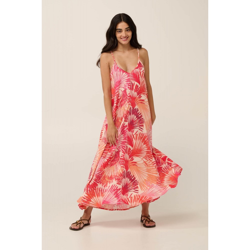 Vamp 22448, Καλοκαιρινό Μακρύ Φόρεμα Βισκόζι, CORAL SUN