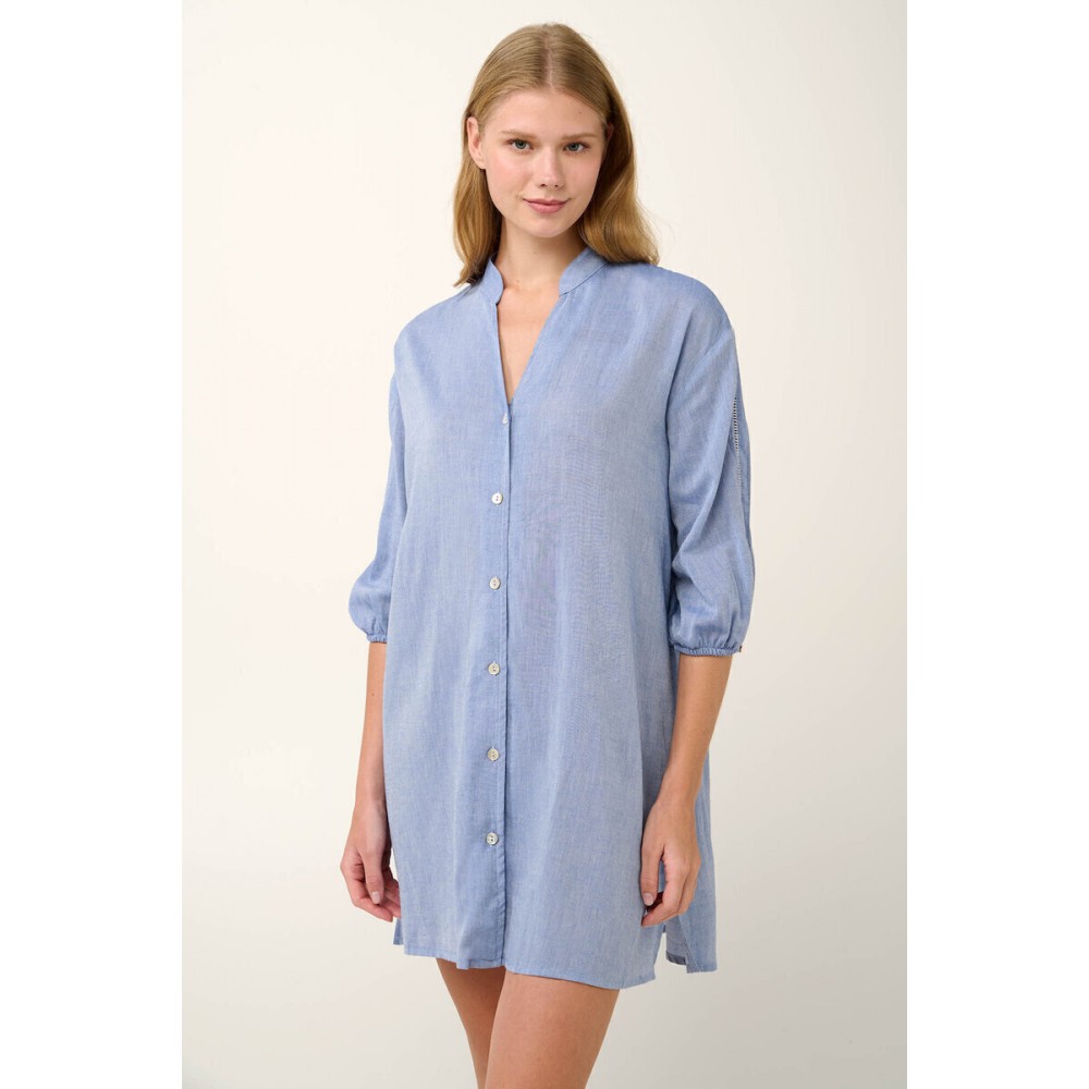 VAMP 22882, Καλοκαιρινό Κουμπωτό Φόρεμα με λαιμόκοψη V, BLUE INFINITY