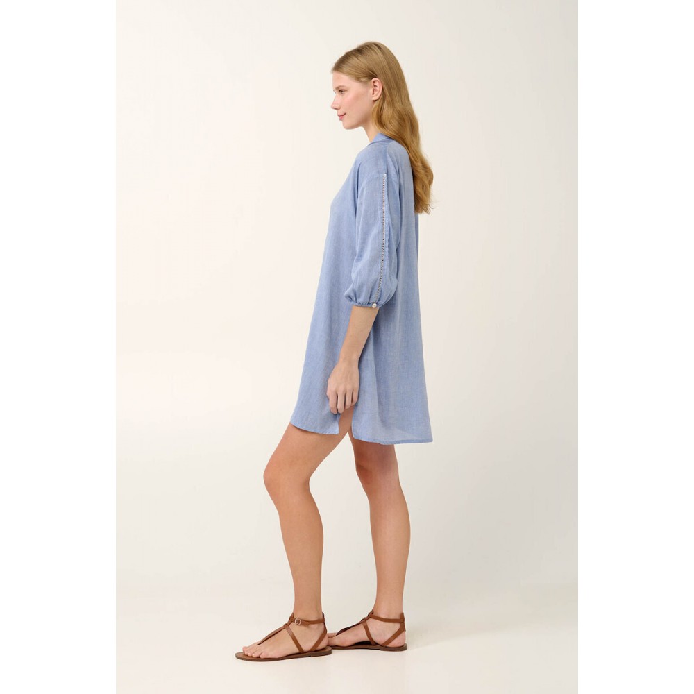 VAMP 22882, Καλοκαιρινό Κουμπωτό Φόρεμα με λαιμόκοψη V, BLUE INFINITY