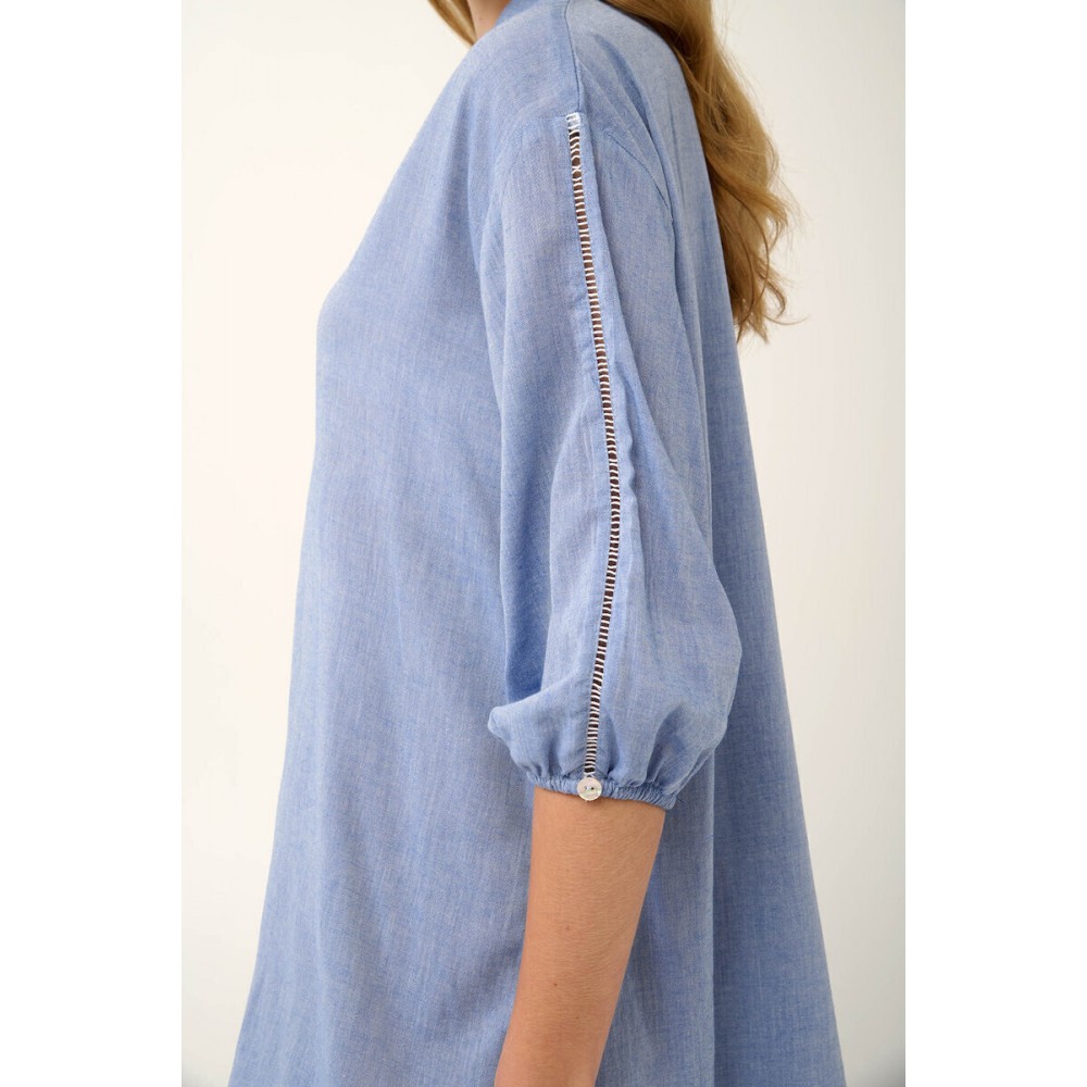 VAMP 22882, Καλοκαιρινό Κουμπωτό Φόρεμα με λαιμόκοψη V, BLUE INFINITY