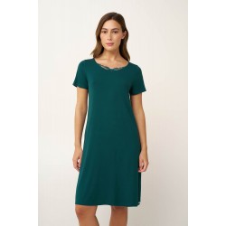 VAMP 24008, Γυναικείο  Νυχτικό Micromodal με μανικάκι και δαντέλα, GREEN TEAL