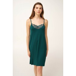 VAMP 24010, Γυναικείο Νυχτικό Micromodal με δαντέλα, GREEN TEAL