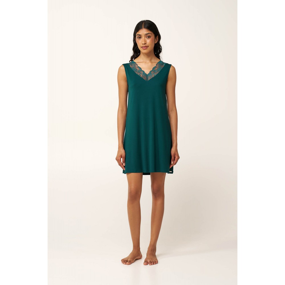 VAMP 24012, Γυναικείο Αμάνικο Νυχτικό Micromodal με δαντέλα, GREEN TEAL