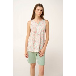 VAMP 24074, Γυναικείο Σετ Πυτζάμα Cotton-Modal με βερμούδα, MINT GRAY