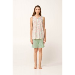 VAMP 24074, Γυναικείο Σετ Πυτζάμα Cotton-Modal με βερμούδα, MINT GRAY