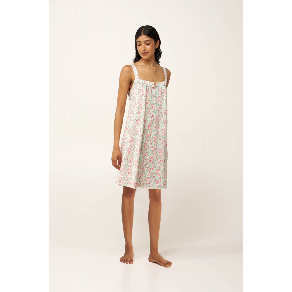 VAMP 24078, Γυναικείο Νυχτικό Cotton-Modal με πατιλέτα και φαρδιά τιράντα, MINT GRAY