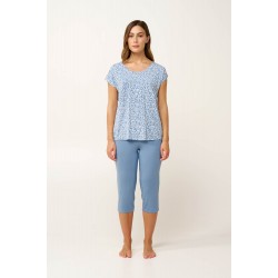 VAMP 24092, Γυναικεία Πυτζάμα Κάπρι Micromodal Κοντό Μανίκι, BLUE RAIN