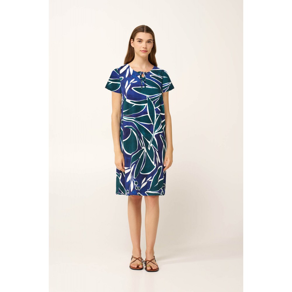 VAMP 24414, Γυναικείο Καλοκαιρινό Φόρεμα Κοντό Μανίκι Βισκόζ, BLUE PRINT