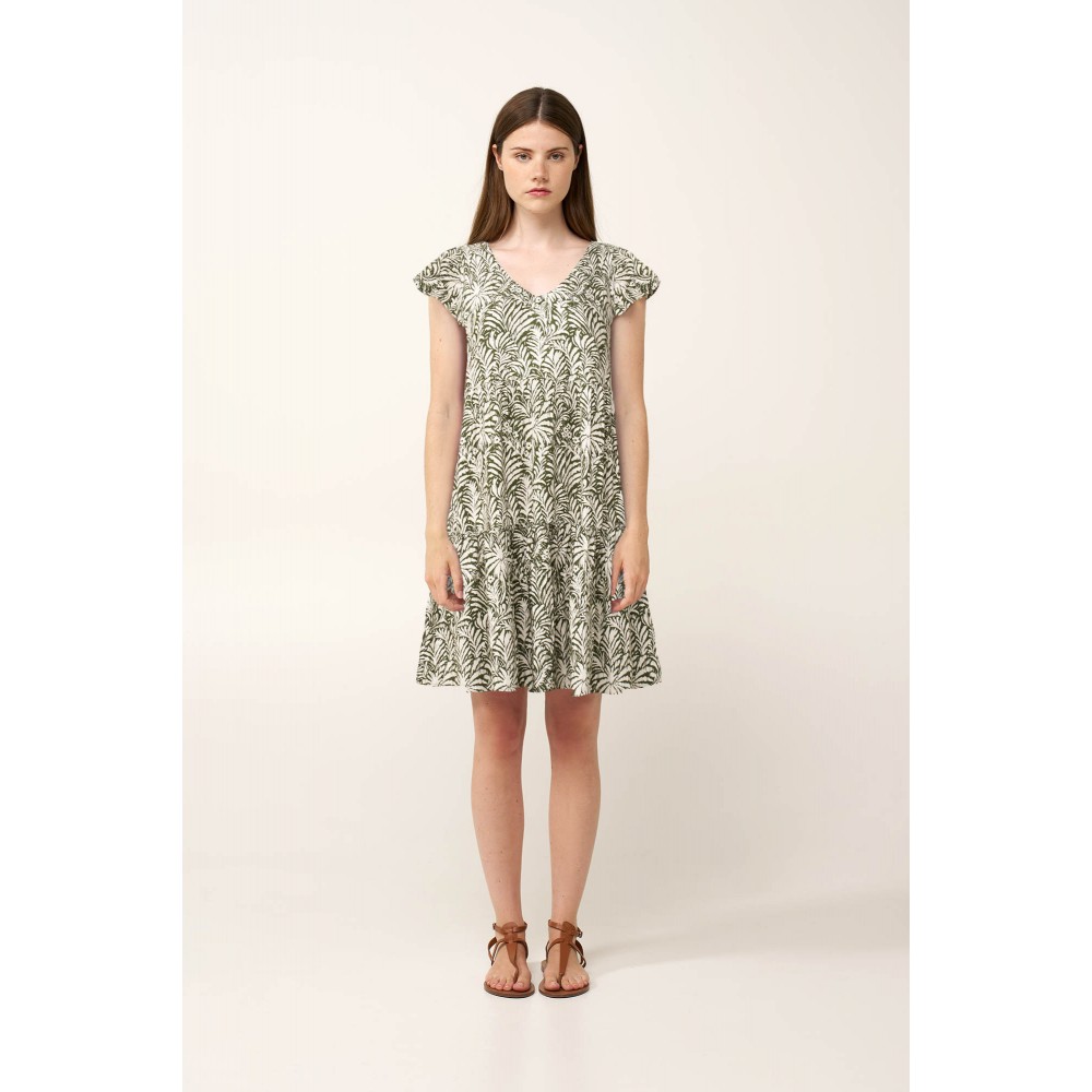 VAMP 24444, Γυναικείο Καλοκαιρινό Φόρεμα Αμπίρ Βισκοζ , GREEN IVY