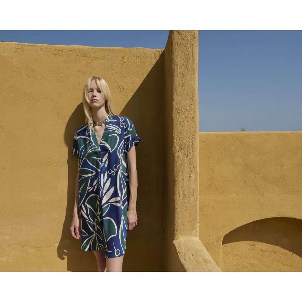 VAMP 24411, Γυναικείο Καλοκαιρινό Αμάνικο Φόρεμα Βισκόζ, BLUE PRINT