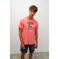 VAMP 16674, Ανδρική Βαμβακερή Πυτζάμα "Surfing" με βερμούδα, ΚΟΡΑΛΛΙ