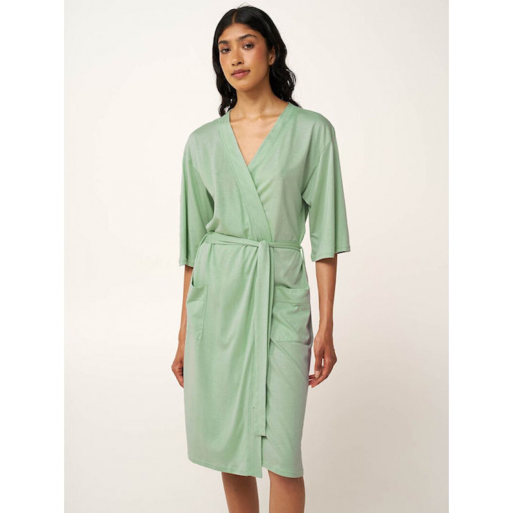 Vamp 24079, Γυναικεία  Σταυρωτή Ρόμπα Modal-Cotton, MINT GREY