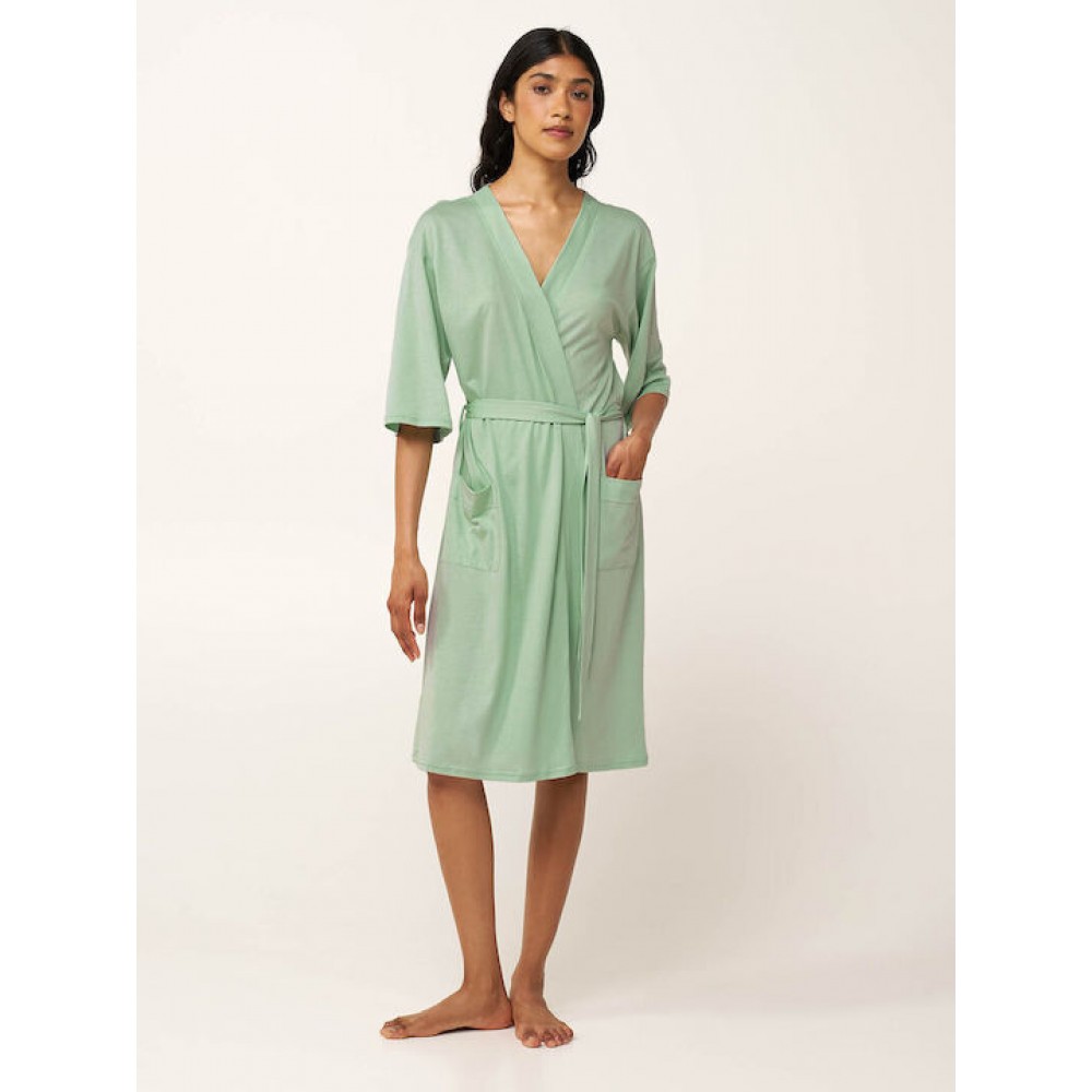 Vamp 24079, Γυναικεία  Σταυρωτή Ρόμπα Modal-Cotton, MINT GREY