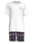 Ανδρική Πυτζάμα βαμβακερή με άσπρο μπλουζάκι και καρό σκούρο μπλε παντελόνι, Vamp 6147