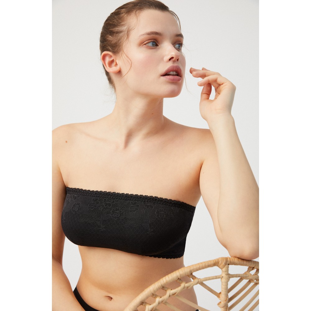 Strapless φάσα δαντέλα Ysabel Mora 10036 με αποσπώμενες τιράντες ΜΑΥΡΟ