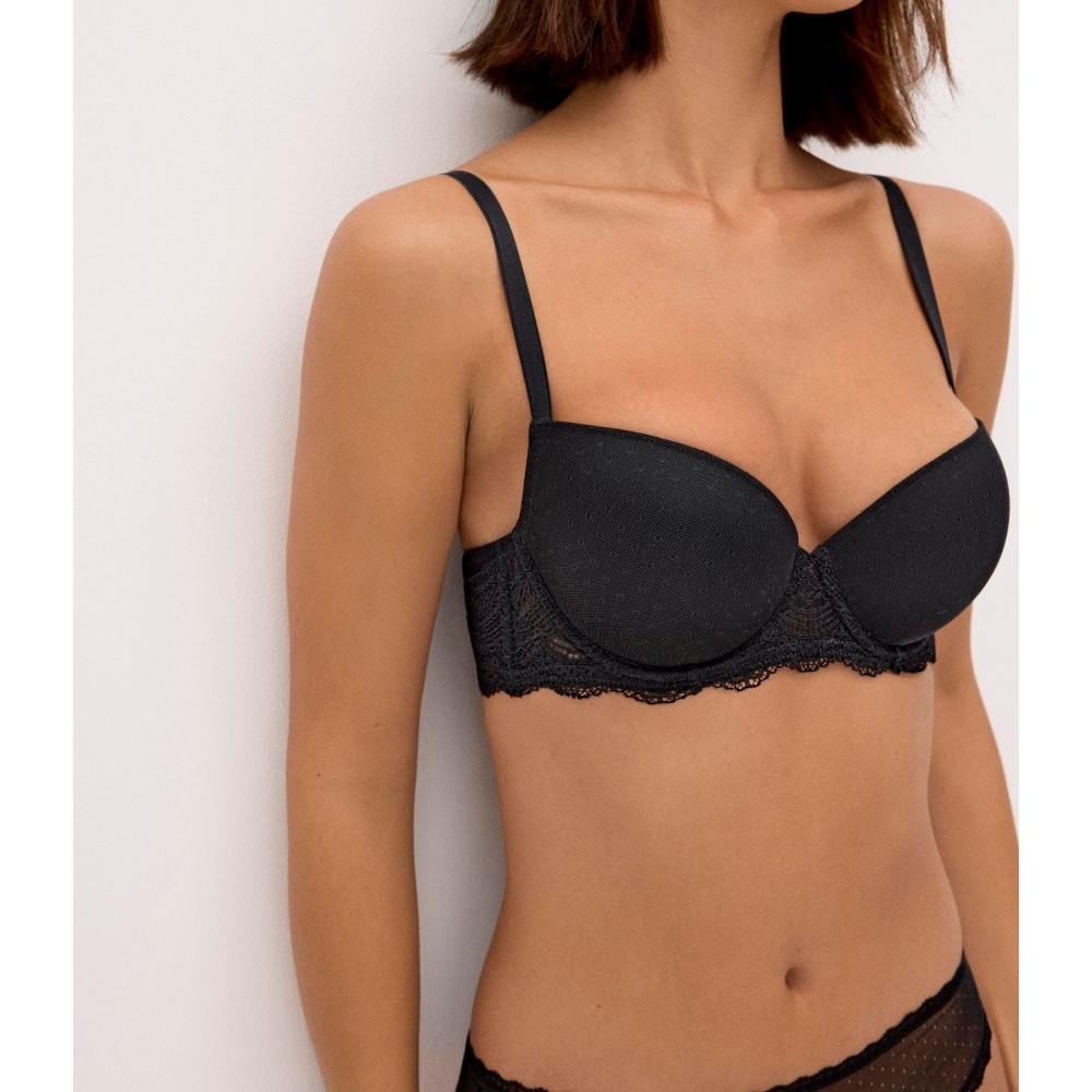 Ysabel Mora Y10838, Γυναικείο Σετ Σουτιεν Push Up και κυλοτάκι String, ΜΑΥΡΟ