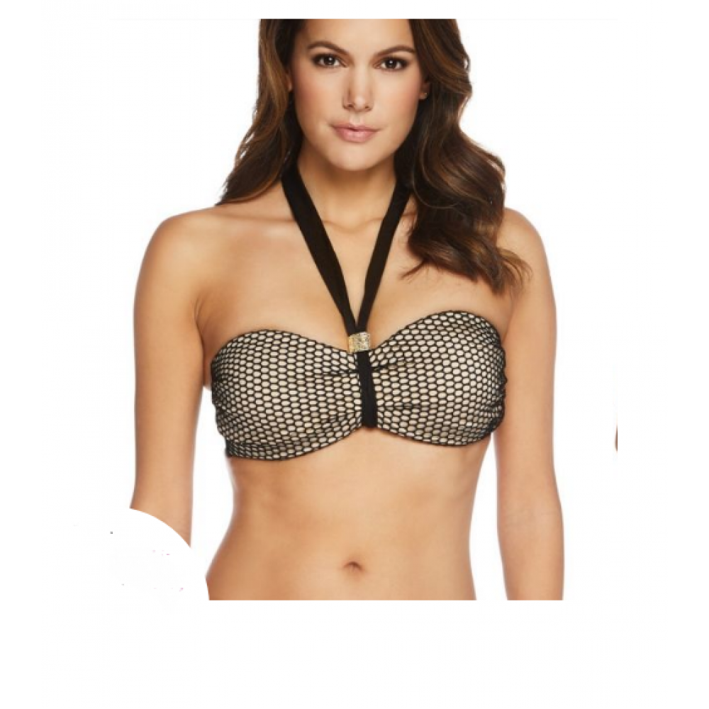 Strapless μαγιό Sapph Biarritz, για μεγάλο στήθος, με κούμπωμα και μαύρο δίχτυ